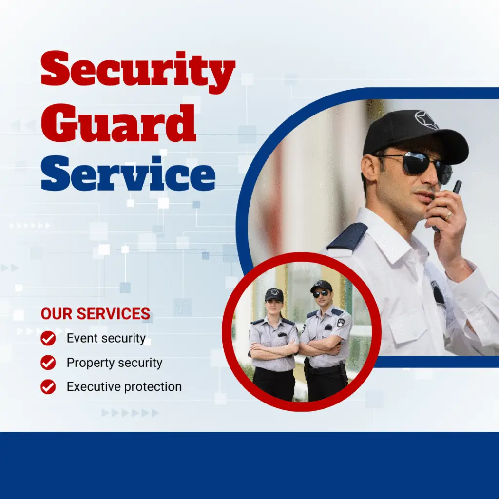 blue and red modern security guard service instagram post