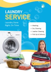 blue and yellow modern laundry service flyer