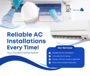 white and blue modern air conditioning installation services facebook post landscape